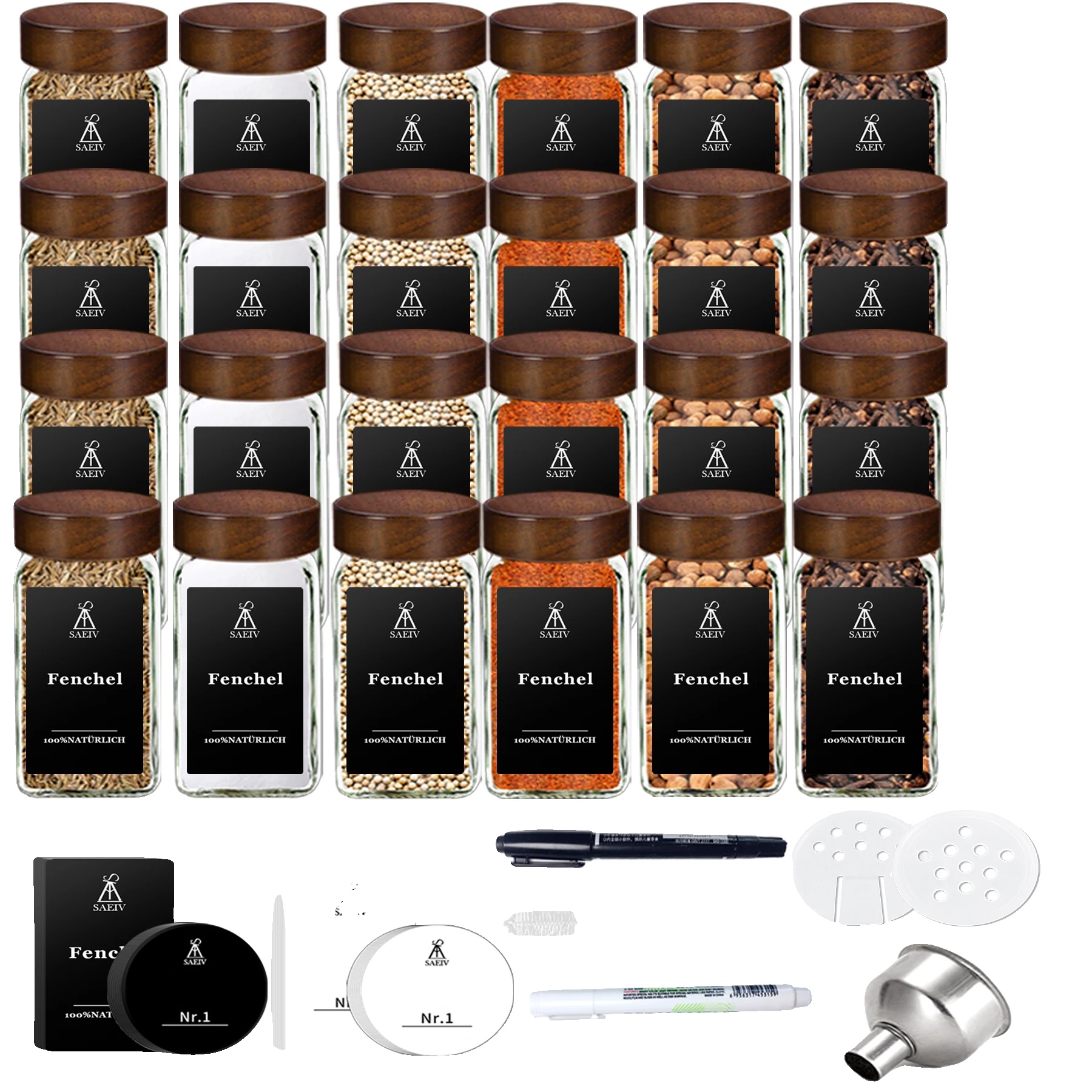 Gewürzglas-set, Luftdichte Glasbehälter, Natürliche Holzdeckel, Xy010