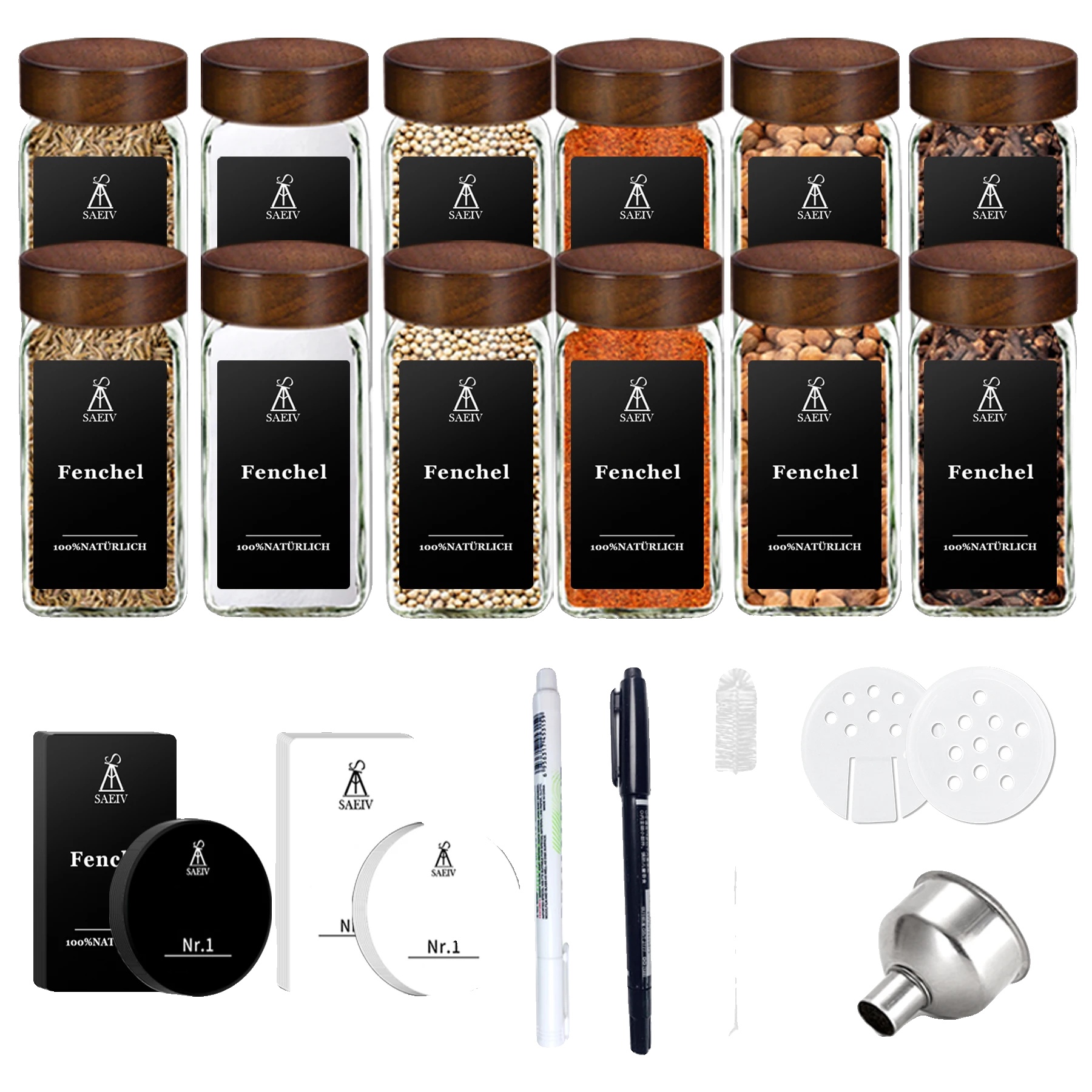 Gewürzglas-set, Luftdichte Glasbehälter, Natürliche Holzdeckel, Xy009