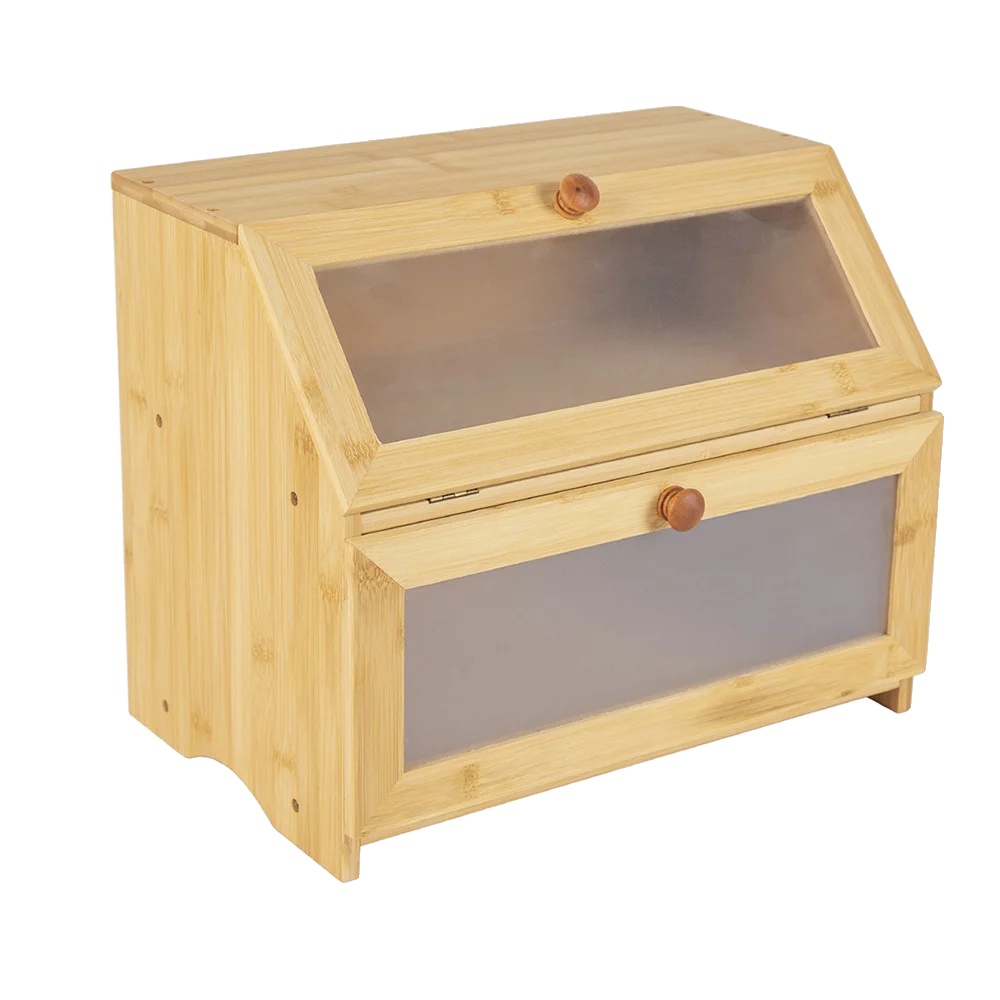 Bambus Brotkasten, Doppeltes Design, Mattierte Transparente Deckel, Multi