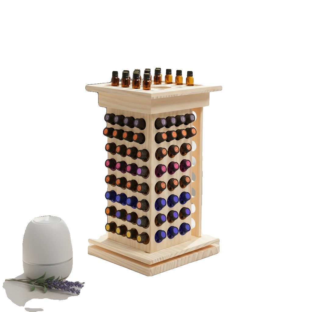 Ätherisches Öl Organizer, 125 Löcher Kapazität, Massivholz Konstruktion, 360-grad Drehung, Abmessungen 23,523,541 Cm, Basisdicke 18mm