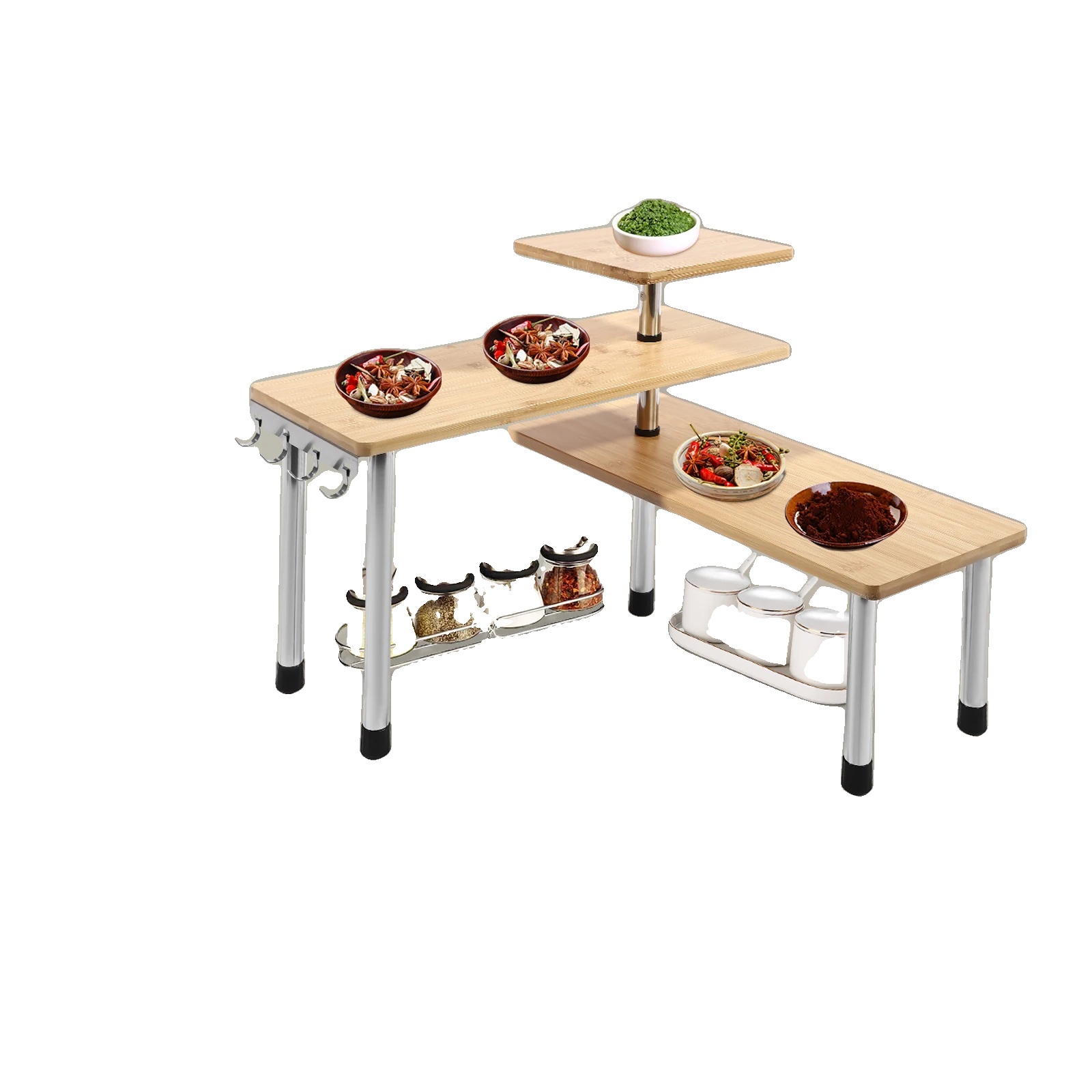 3-stufiges Gewürzregal, Höhe 98,8 Cm, Größe Der Oberen Ebene 17,78 Cm X 17,78 Cm, Größe Des Mittleren Brettes 43,18 Cm X 17,78 Cm, Tragfähigkeit 12