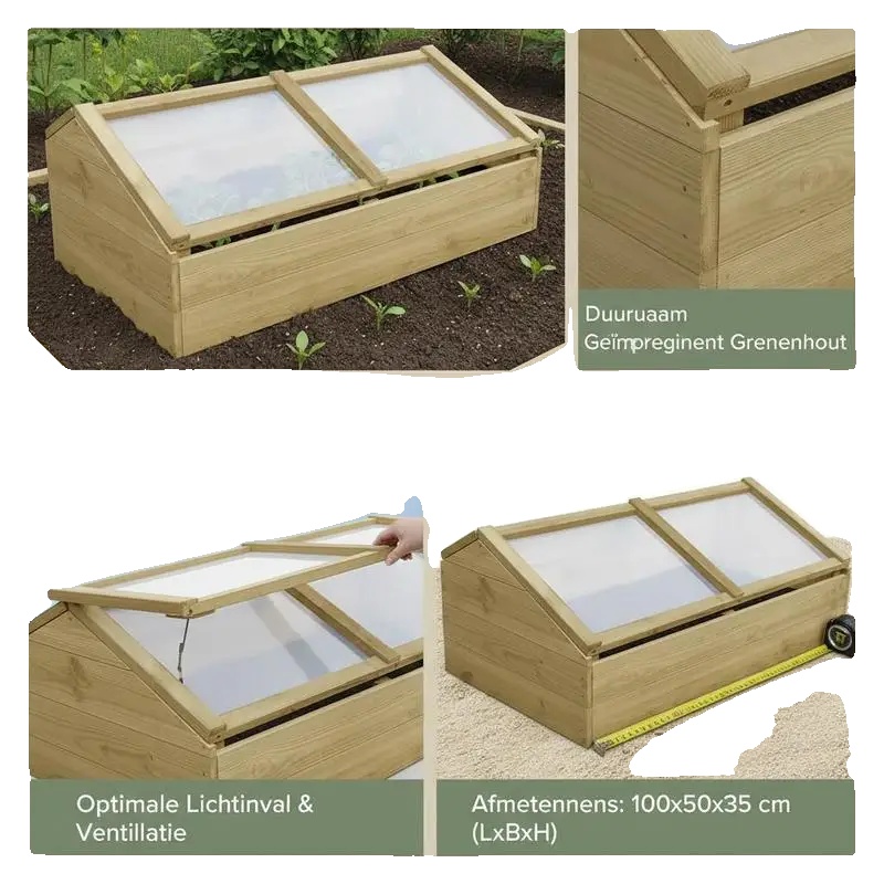 Gewächshaus, Imprägniertes Kiefernholz, 100 Cm X 50 Cm X 35 Cm, Geeignet Für Verschiedene Pflanzenarten, Natürliches Und Rustikales Design