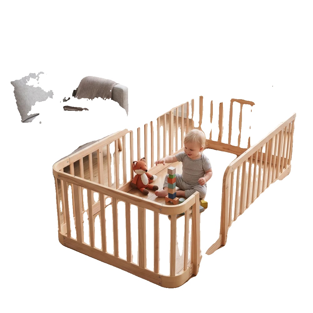 Babyspielplatz, Sichere Stababstände, Abgerundete Ecken, Natürliches + Ingenieurholz + 140cm200cm