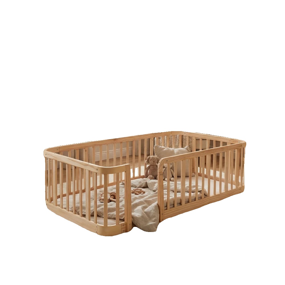 Babyspielplatz, Sichere Stababstände, Abgerundete Ecken, Natürliches + Ingenieurholz + 90cm200cm