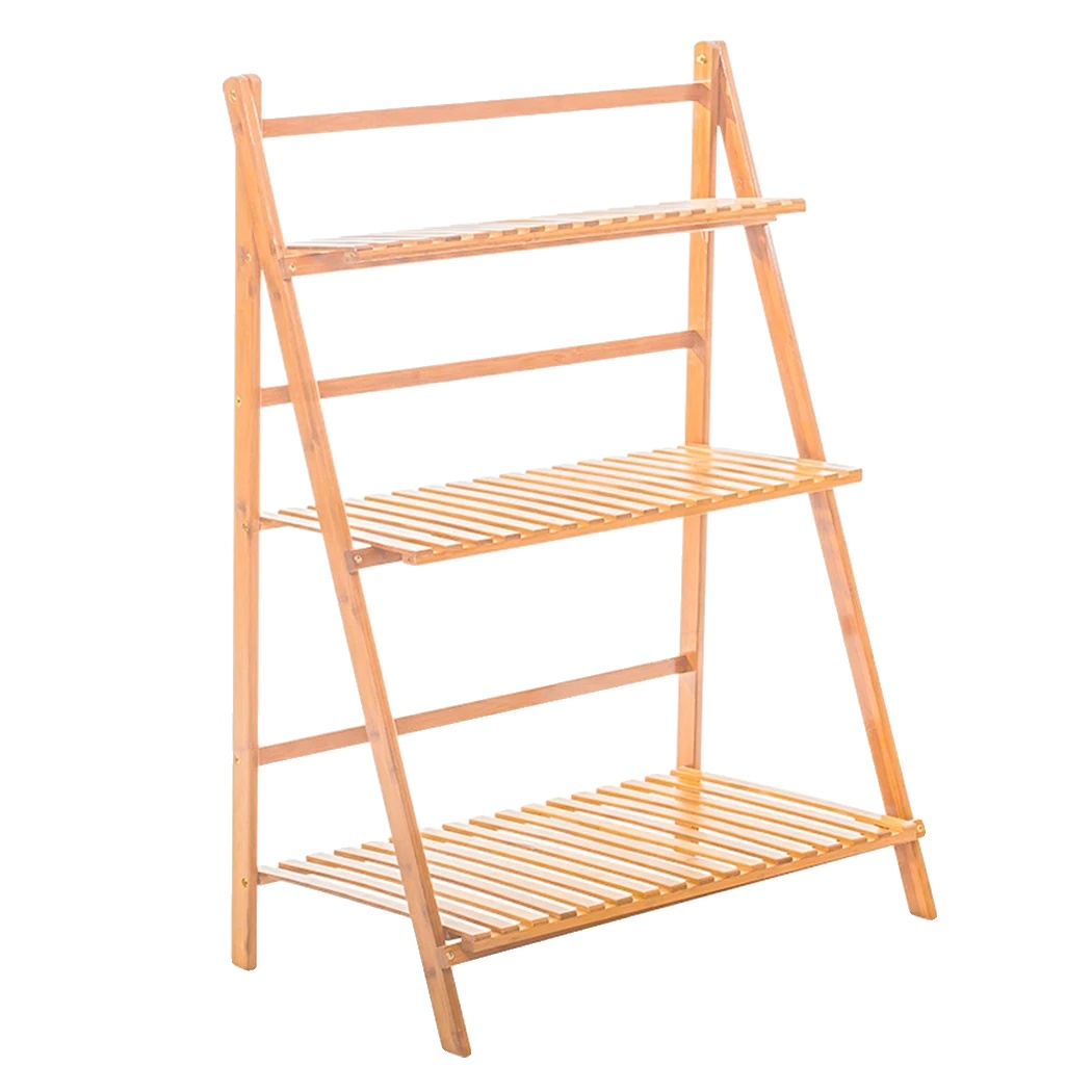 Pflanzenständer, Faltbar, 3-stufiges Design, Naturholz