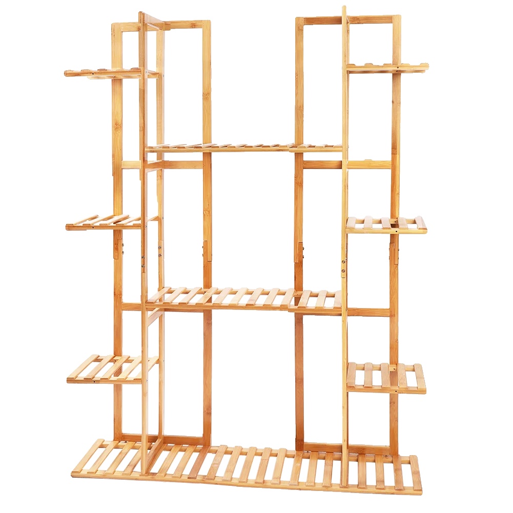 Pflanzenständer, 9-stufiges Bambusdesign, Platzsparendes Eckregal, Holz