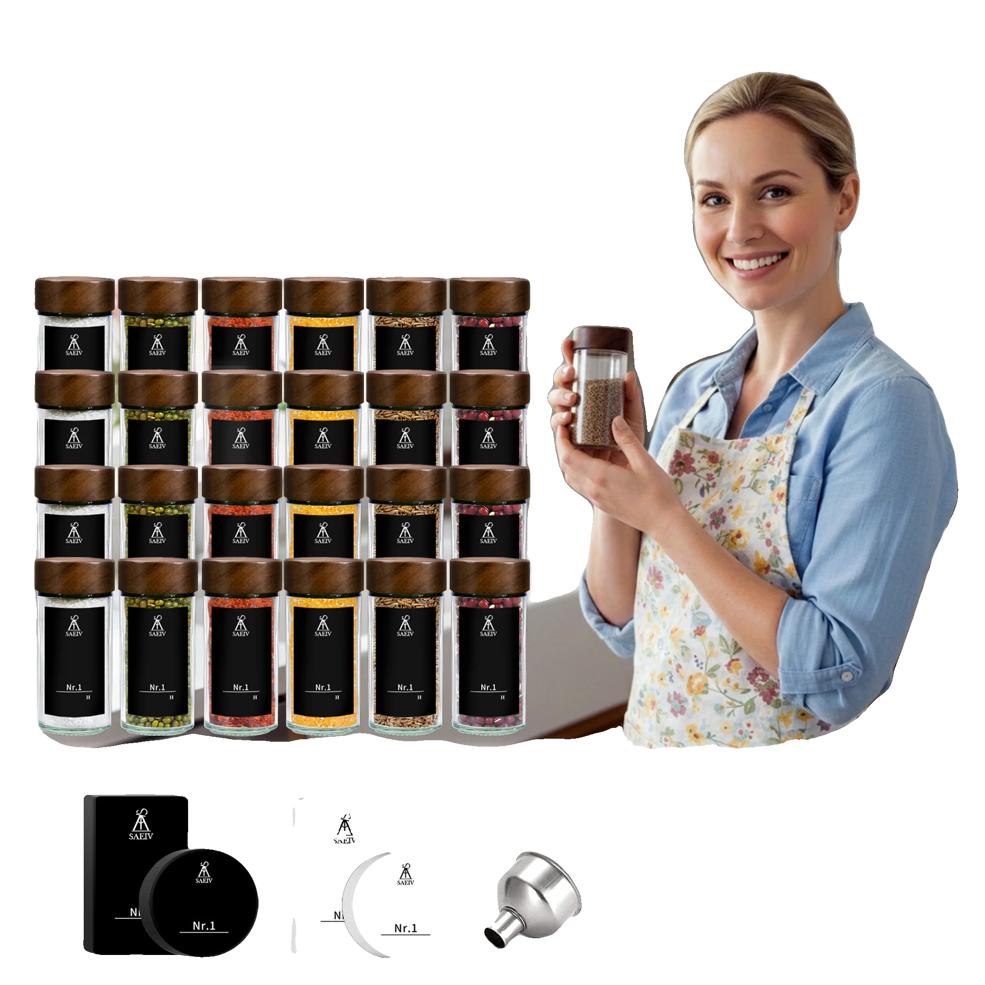 Gewürzglas-set, Luftdichter Verschluss, Umweltfreundliche Materialien, 24pcs