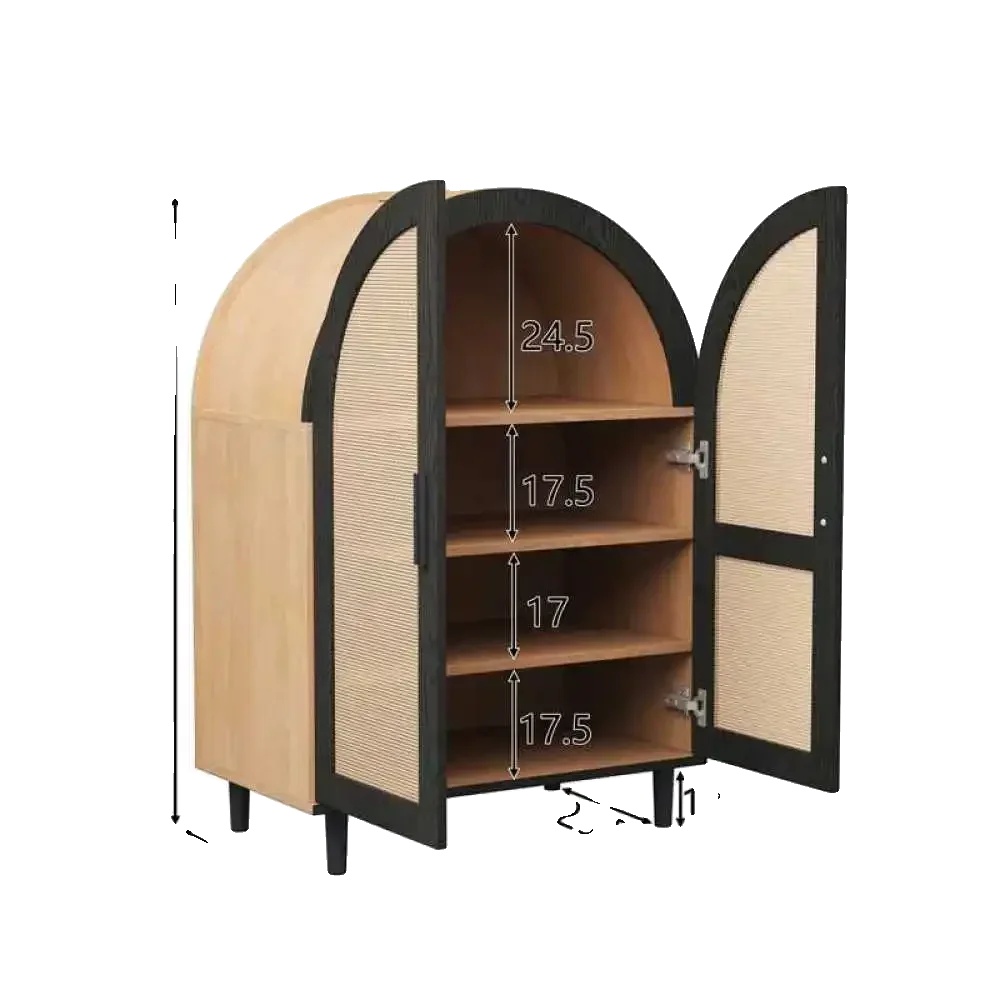 Schuhschrank, Rattan Geflochtene Türen, Kindersicheres Design, Natürliche Farbe