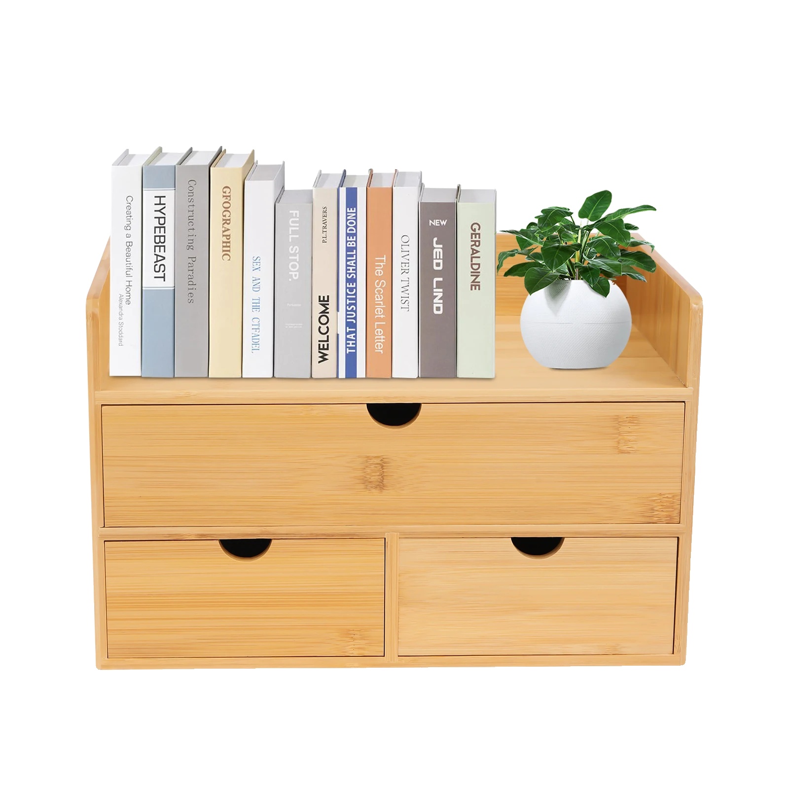 Schreibtischorganizer, Naturbambus, Design Mit Drei Schubladen, Holzfarbe
