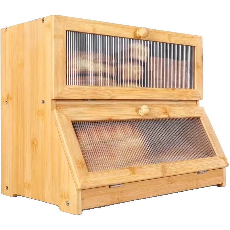 Bambus Brotkasten, Zweistufiges Design, Umweltfreundliches Material, Natürliche Holzfarbe