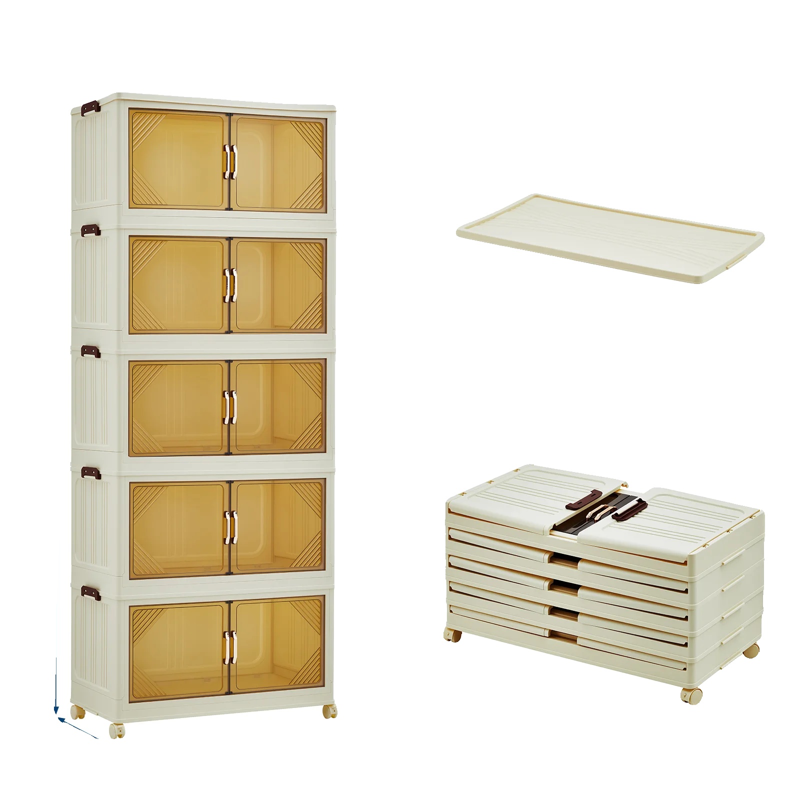 Aufbewahrungsbox, Stapelbares Design, Zusammenklappbarer Organizer Mit Verriegelbaren Rädern, 5-stufig-90cm Breit