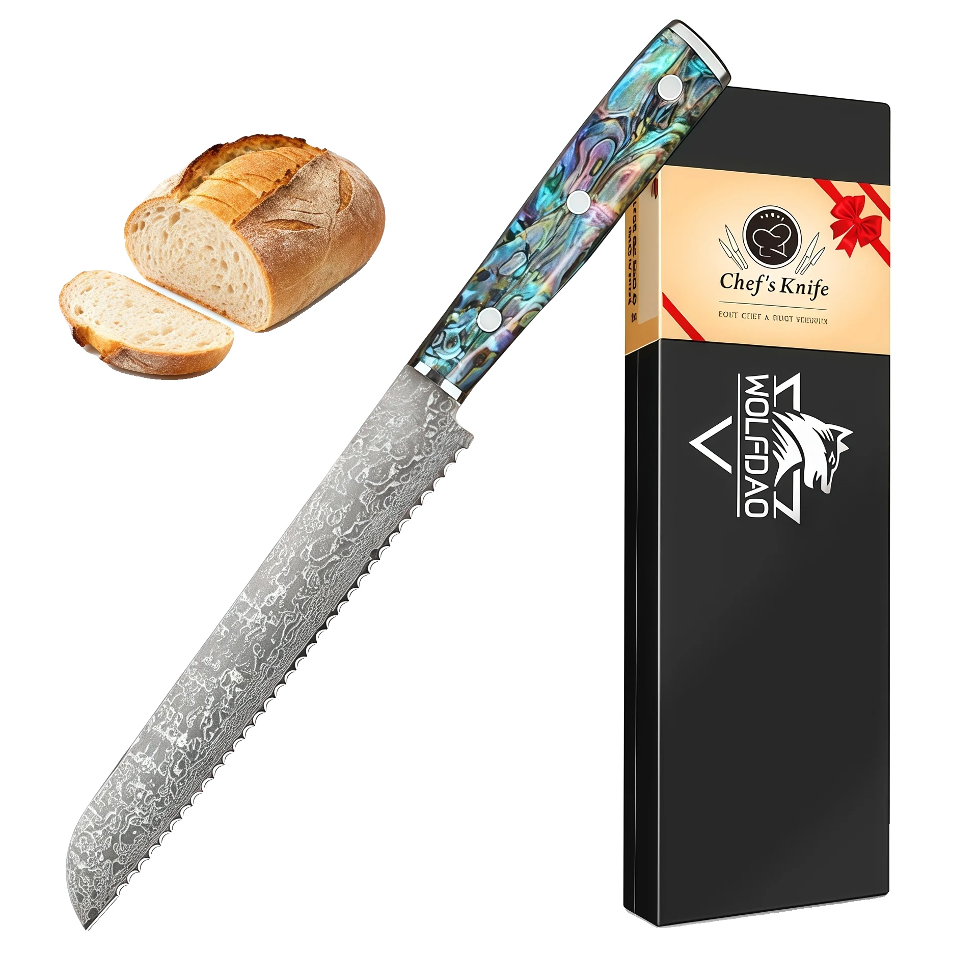 Brotmesser, Klinge Aus Lebensmittelechtem Edelstahl, Griff Aus Natürlichem Muschelmaterial, Ein Brotmesser