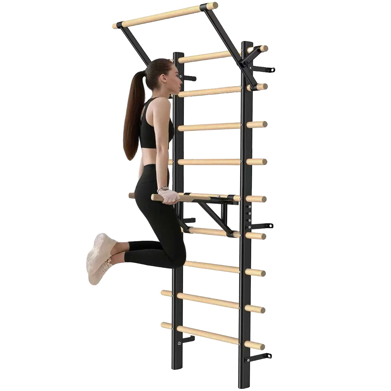 Wandmontierter Kletterrahmen, Vielseitige Workouts, Verstellbare Höhe, Khaki