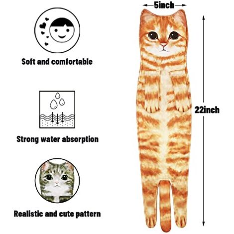 1 Bade- Und Küchenhandtuch, Hübsches, Schnelltrocknendes Handtuch Mit Katzenmotiv, Dekoratives Gesichtshandtuch Fürs Badezimmer (orange)