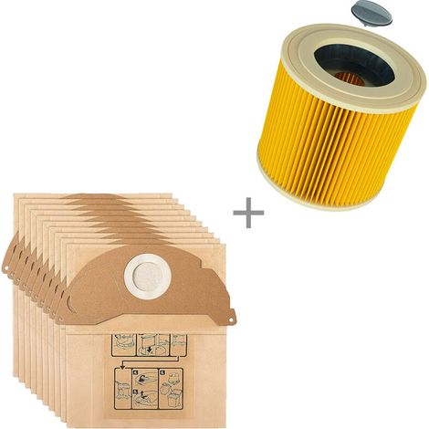15 Staubsaugerbeutel Für Kärcher Wd2, Mv2, 6.904-322.0, Wd 2.200, Wd2250, A2004 Und A2054 Sowie 1 Patronenfilter Für Kärcher-kompatible Staubsauger.