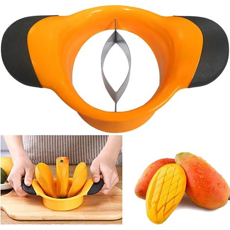 3-in-1 Mangoschneider: Schäler, Hobel, Trenner Und Kernausstecher, Mit Klingen Aus Edelstahl, Kernauslöser, Rutschfestem Griff Und Extra Großem Mangotrenner (orange).