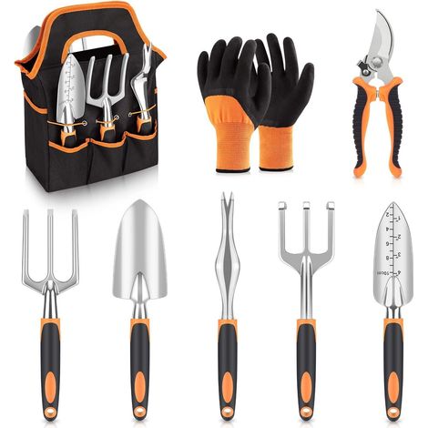 Gartengeräte-set – 8-teiliges Set Inklusive Gartengeräten, Kelle, Rechen, Gartenhandschuhen, Gartenschere Usw., Mit Aufbewahrungstasche.