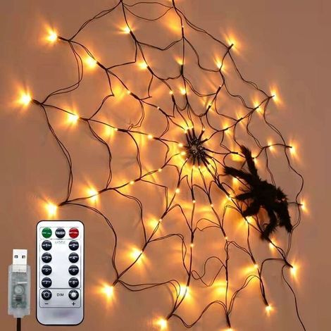 Halloween-dekoration – Spinnennetz, 1 Meter, 70 Leds, 8 Modi, Wasserdicht, Mit 1 Schwarzer Spinne – Für Partys, Gärten, Halloween-dekorationen