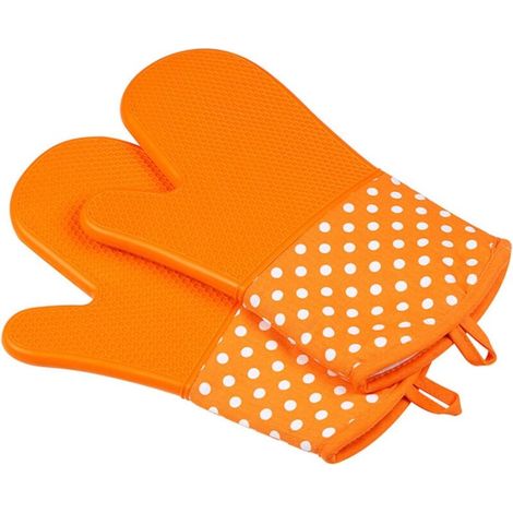 Küchenhandschuhe Aus Silikon – Baumwollgefüttert – Zum Kochen, Grillen, Backen, Montieren Und Reparieren – Orange, 1 Paar – 33 Cm