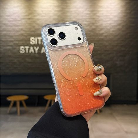 Magnetische Handyhülle Mit Farbverlauf – Passend Für Iphone 17 Pro (orangefarbener Glitzer-farbverlauf)