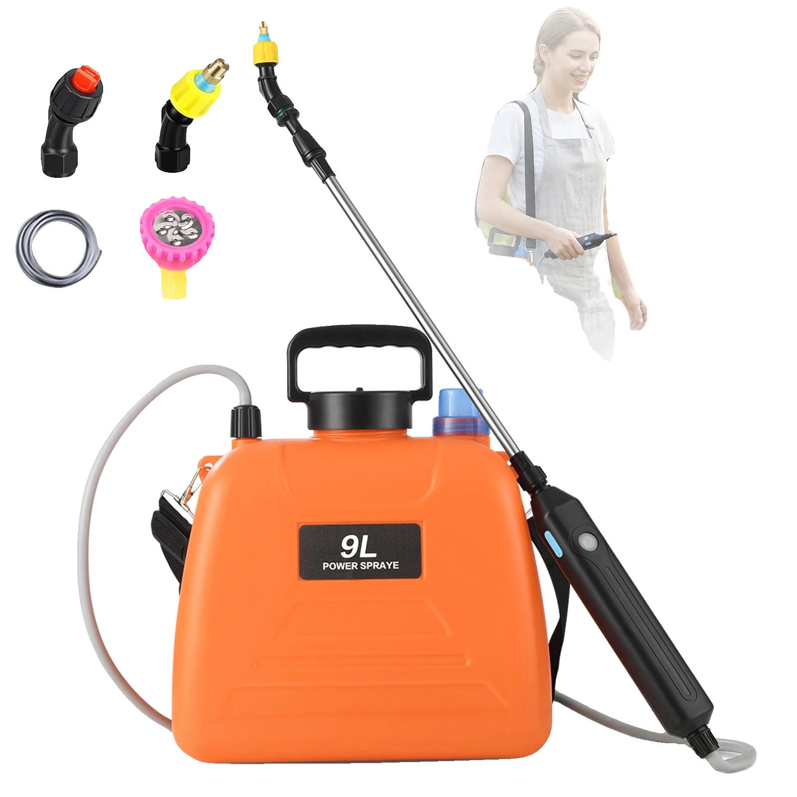 Drucksprüher, 3 Sprühgeschwindigkeiten, Rucksackdesign, Orange 9l