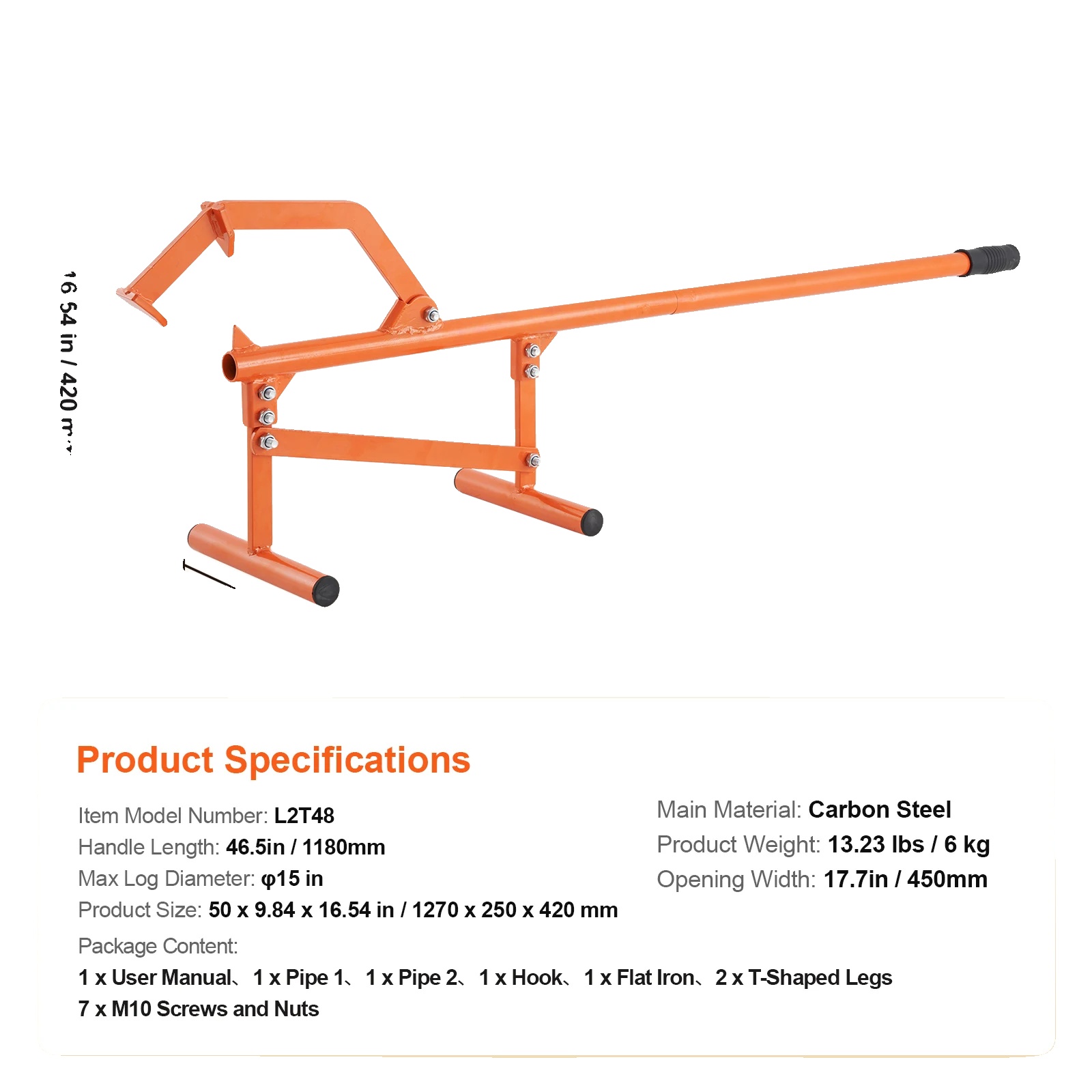 Log Lifter, Schwerlaststahlkonstruktion, Ergonomischer Griff, 48inch