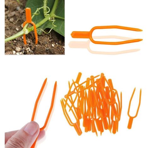 Packung Mit 100 Pflanzenclips Für Kletterpflanzen – 6 Cm Pflanzenclips, Gartengeräte, Kletterpflanzenzubehör, Erdbeergabeln, Landwirtschaftliche Clips, Pflanzenstützen (orange)