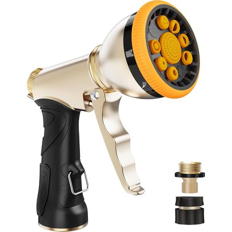 Robuste Gartenschlauchdüse Aus Metall – 9 Düsen Und Hoher Druck – Ideal Für Pflanzen, Rasen, Autowäsche Und Hundeduschen (orange)