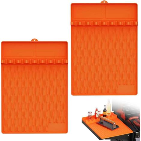 Silikon-kochmatte – Hitzebeständige Küchenhelfer, Kompatibel Mit Blackstone – Grill-organizer Mit Fettauffangschale (orange)