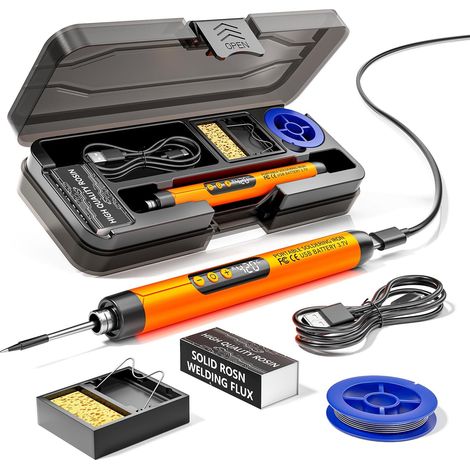 Tragbarer, Wiederaufladbarer, Kabelloser Usb-lötkolben Mit 3 Einstellbaren Temperaturstufen, Heizkern, Lötdraht, Flussmittel, Lötkolbenständer, Aufbewahrungsbox (orange)