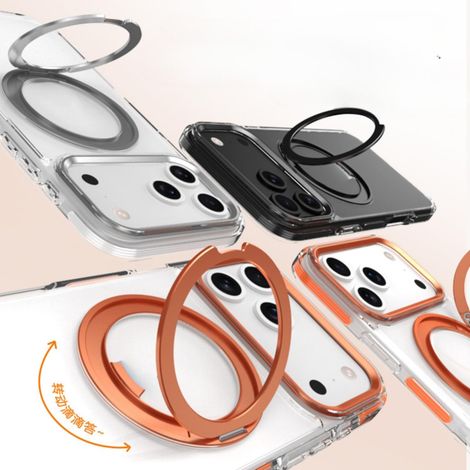 Transparente Hülle Kompatibel Mit Iphone 17 Pro, Mit 360-grad-drehringhalter, Stoßfest, Robuste Schutzhülle In Militärqualität (orange)