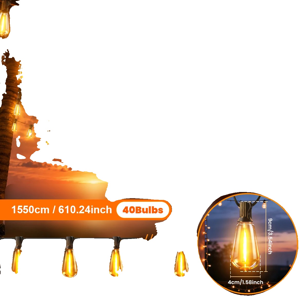 Led Solar Lichterkette, Einstellbare Helligkeit, Wetterfestes Design, 15.5m 40lampen