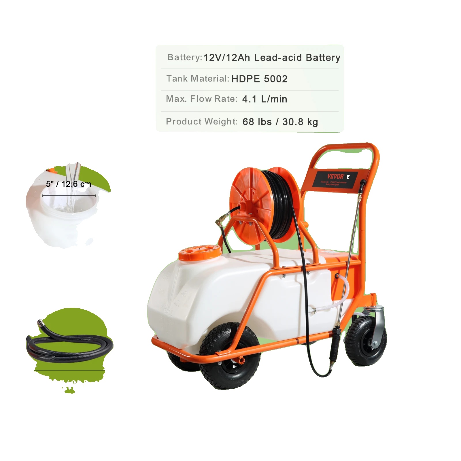 Rasenbesprenger, Batteriebetrieben, Einstellbarer Druck, 60l