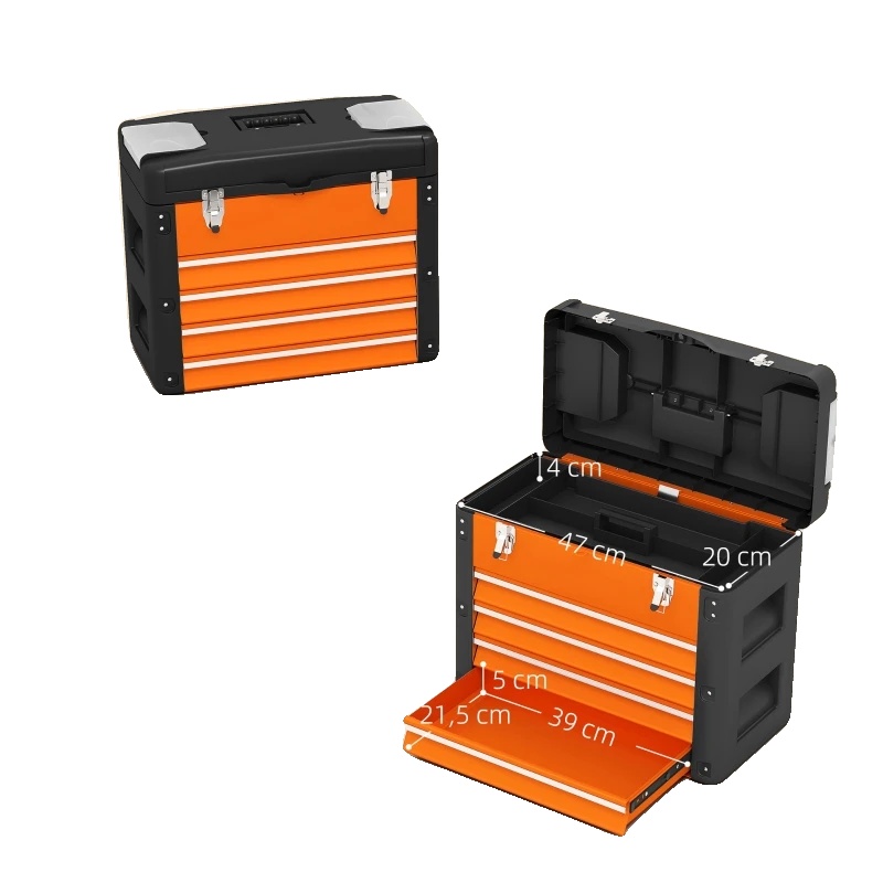 Werkzeugkasten, Vier Schubladen, Tragbares Design, Orange