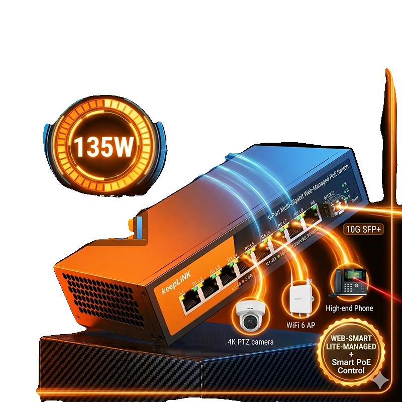Web-verwalteter Poe-switch, 9-port 2.5g/10g, Vlan- Und Qos-funktionen, 8x2.5g Poe 1x10g Sfp