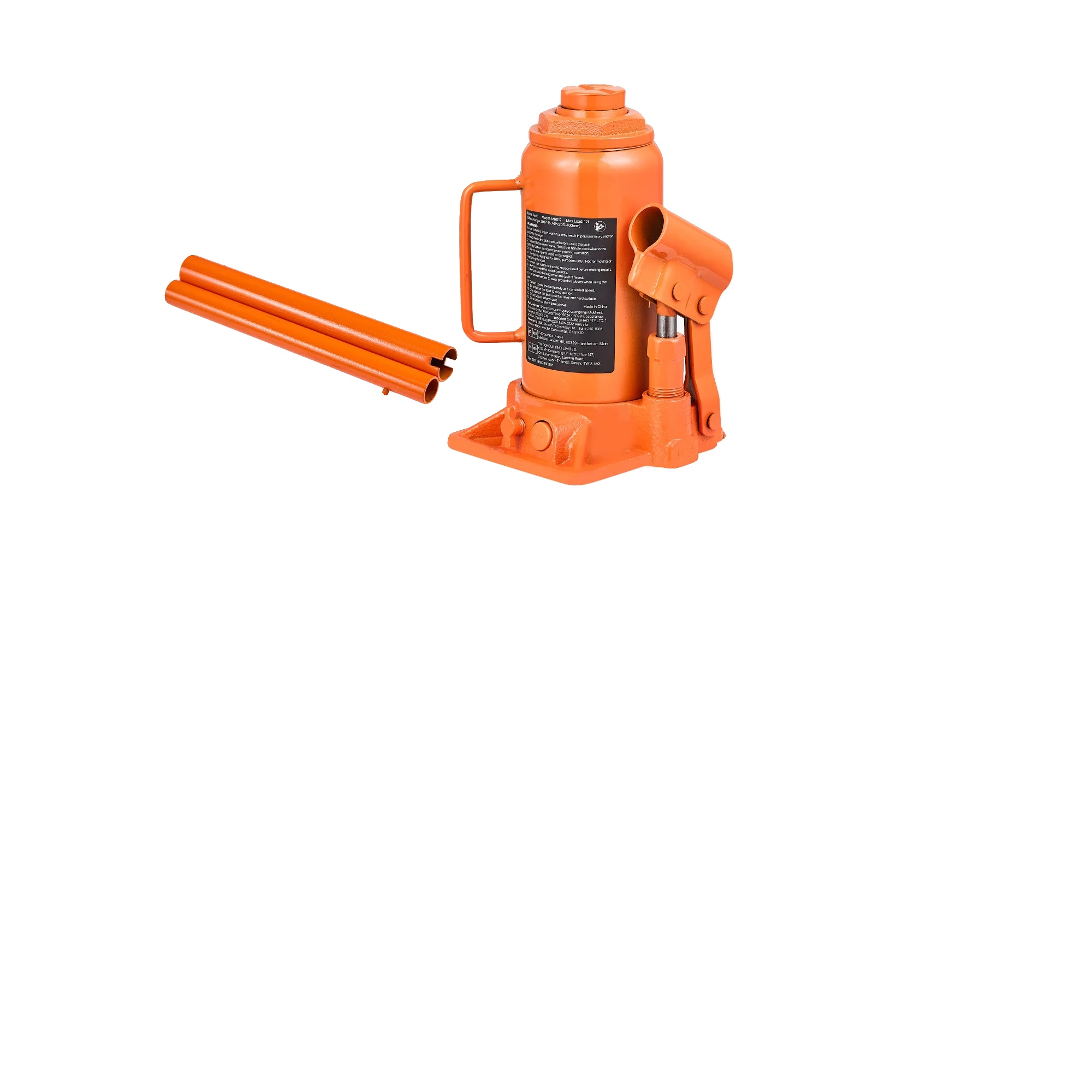 Hydraulischer Flaschenheber, 12000 Kg Tragfähigkeit, Verstellbare Höhe, 12t 8-15.8inch