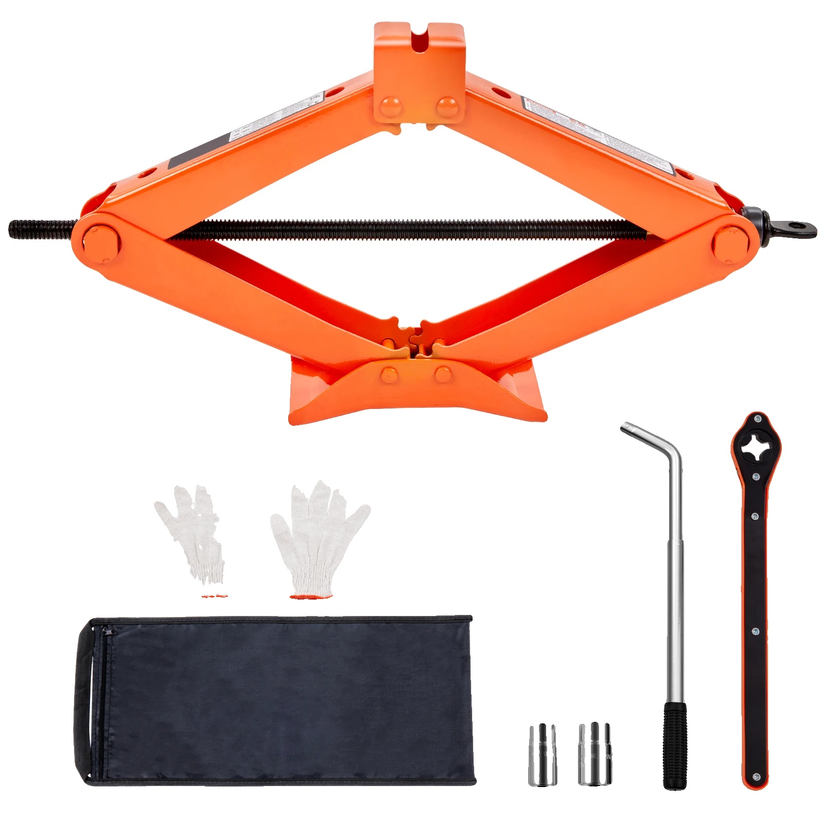 Scherenwagenheber, 2,5 Tonnen Tragfähigkeit, Hubbereich 3,7"-17,1", Inklusive Ratschen-schlüssel, Inklusive L-förmigem Schlüssel, Inklusive Handschuhe