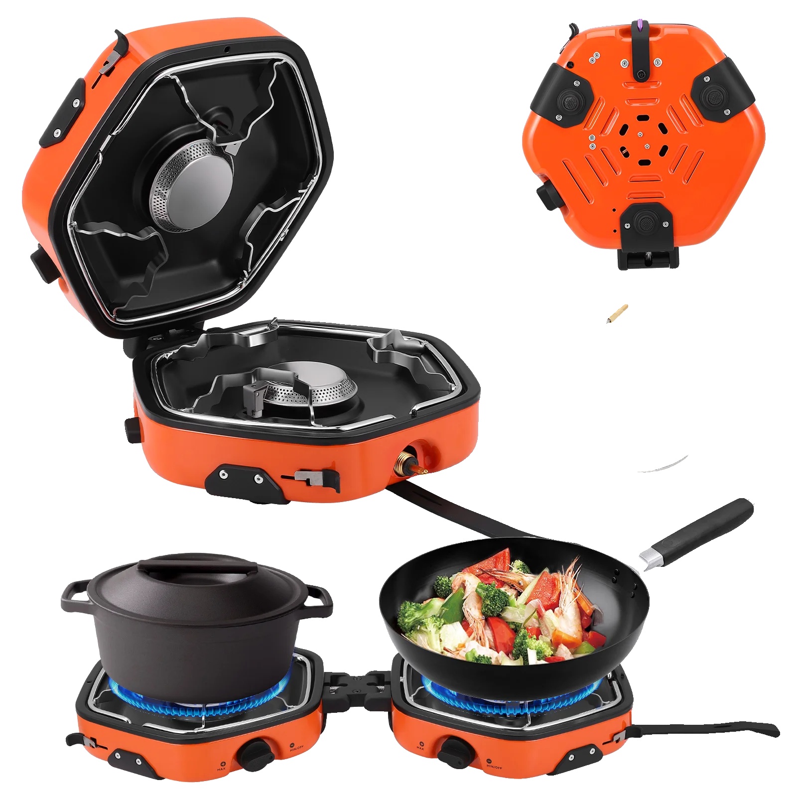 Campingkocher, Doppelbrenner, Tragbares Design, Orange