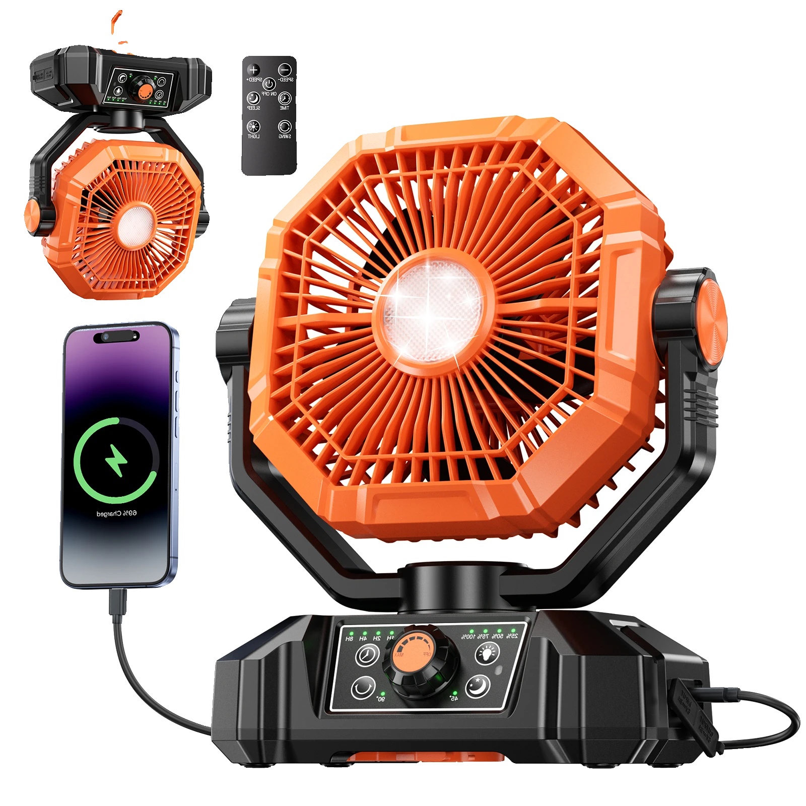Campingventilator, 20000mah Batterie, 8 Geschwindigkeitsstufen Einstellbar, 8136-orange