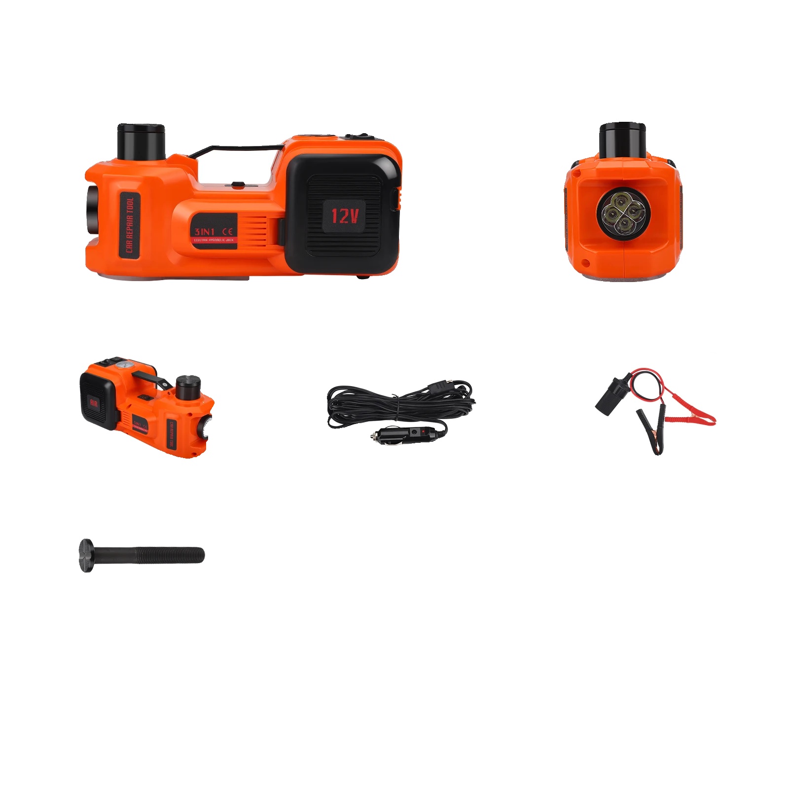 Elektroauto-wagenheber, 5 Tonnen Tragfähigkeit, Integrierter Reifenfüller, Orange