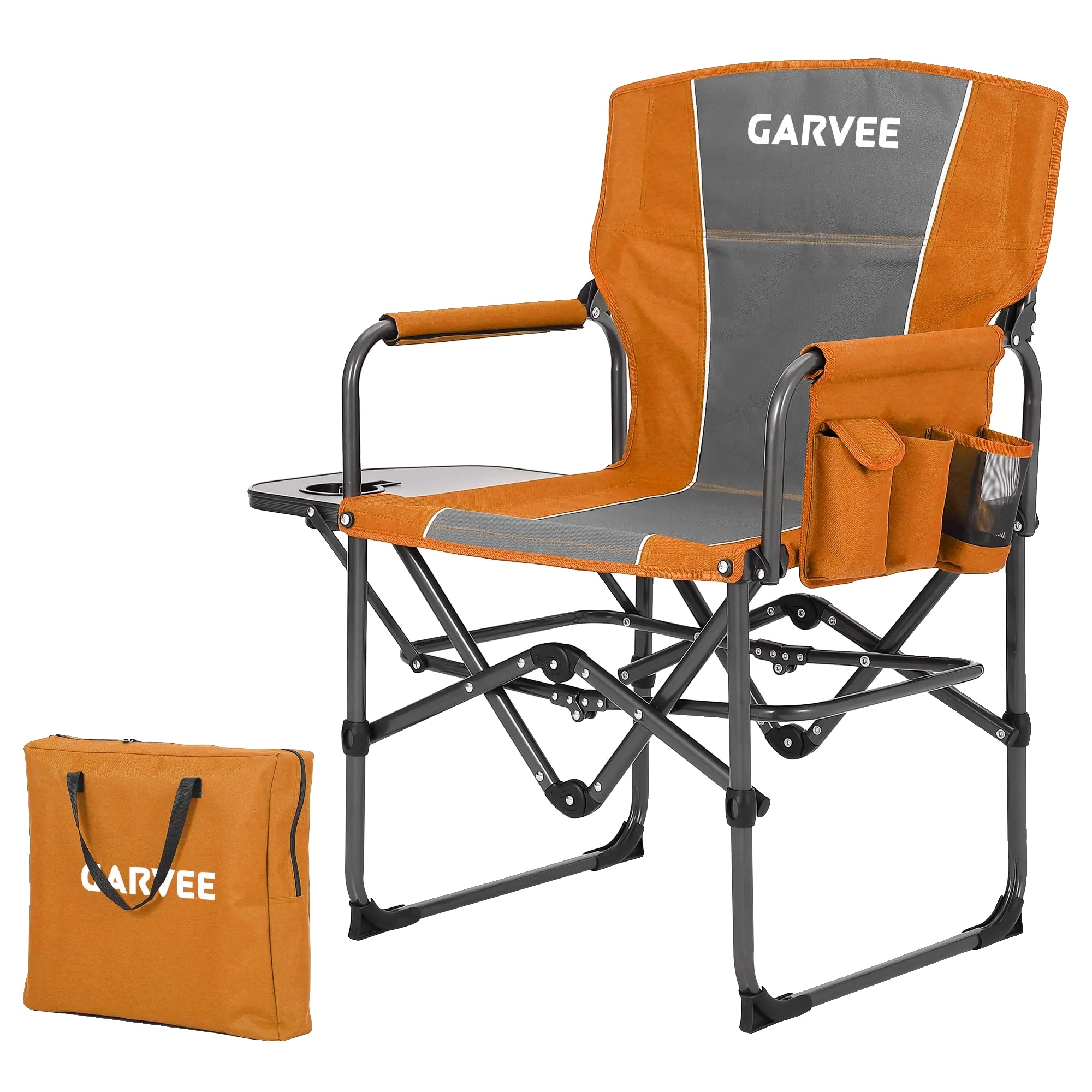 Klappstuhl, Strapazierfähiges Design, Tragbar Mit Seitentisch, Orange