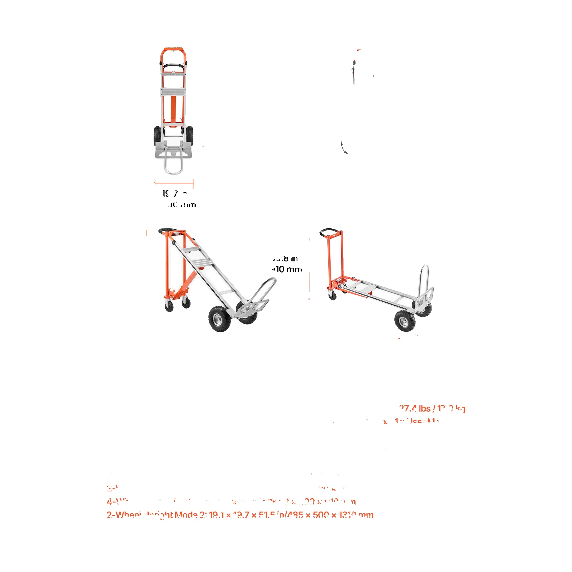 Handwagen, 1000 Lbs Tragfähigkeit, Wandelbares Design, 1000 Lbs