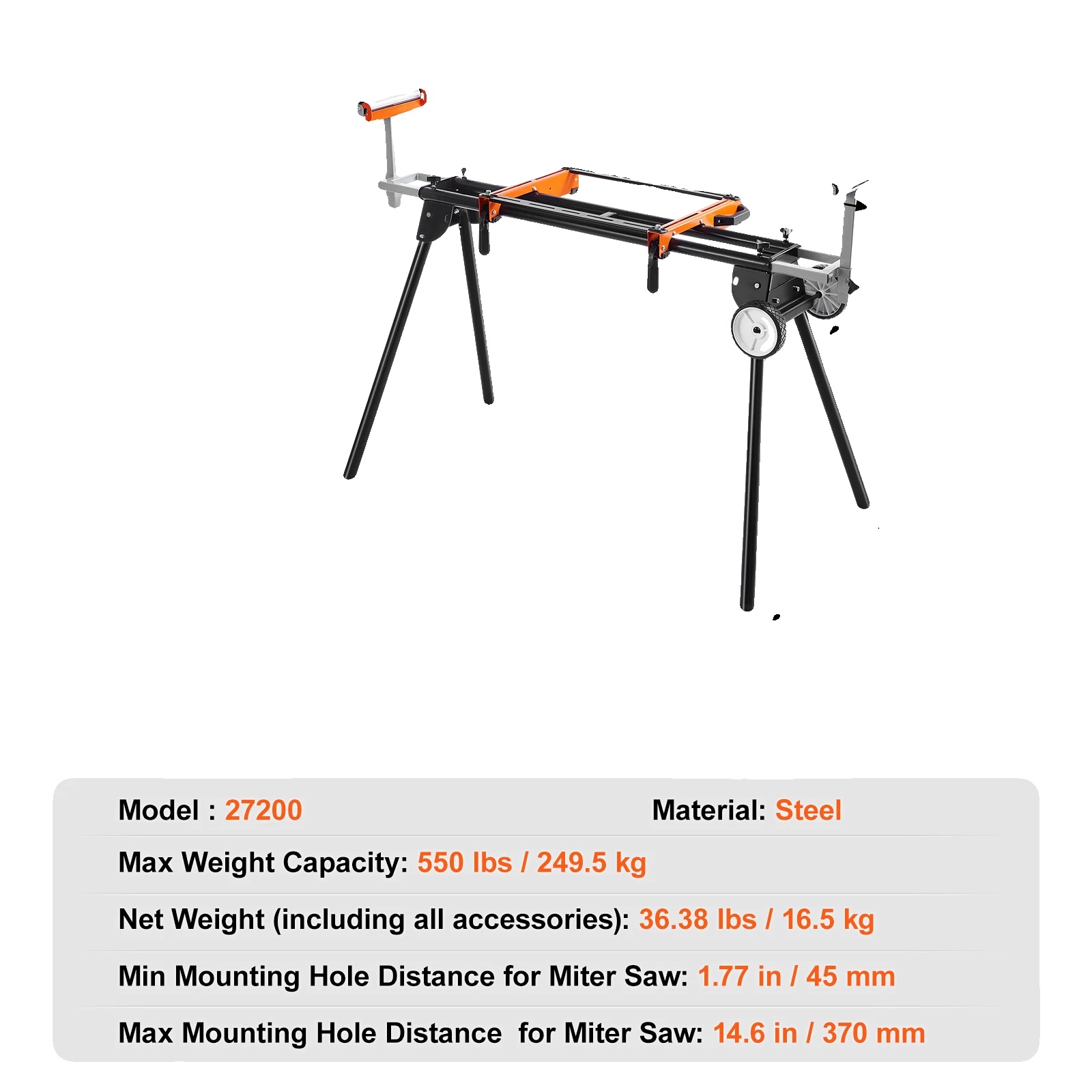 Kappgehrungssägenständer, Robuste Stahlkonstruktion, Schnelle Montage, 89 Zoll 550 Lbs