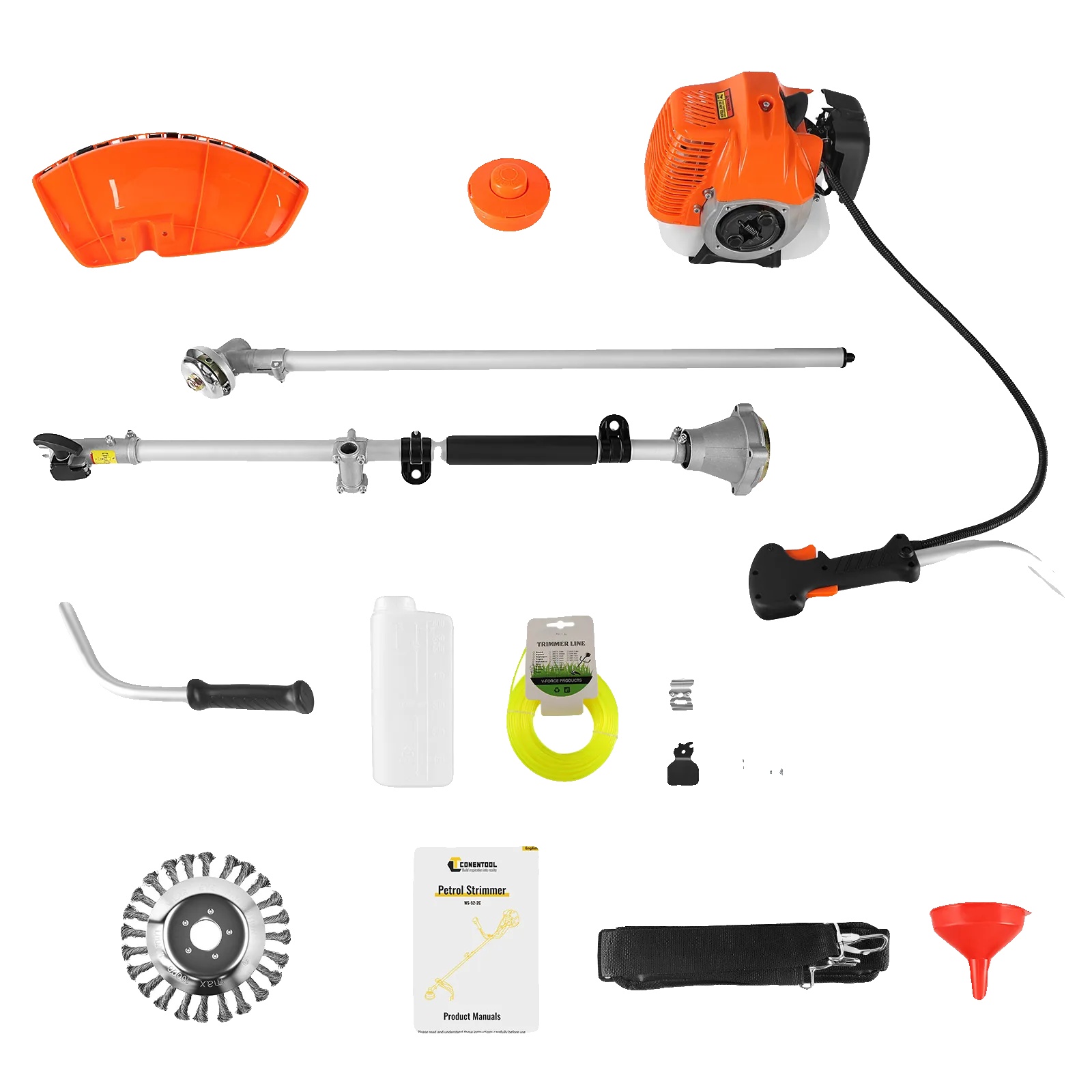 Freischneider, Leistungsstarker Benzinmotor, Vielseitiges Rasenpflegewerkzeug, Orange 2 In 1