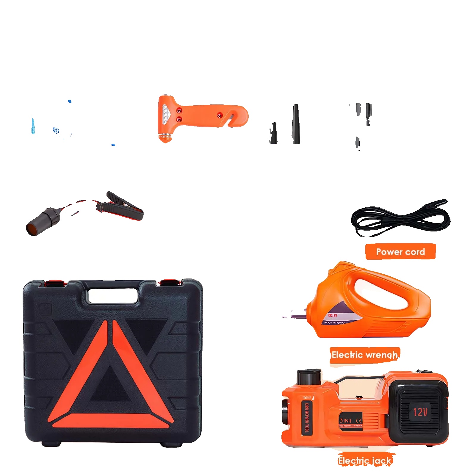 Elektrischer Wagenheber, 5 Tonnen Tragfähigkeit, Integrierter Reifenfüller Und Led-licht, Orange