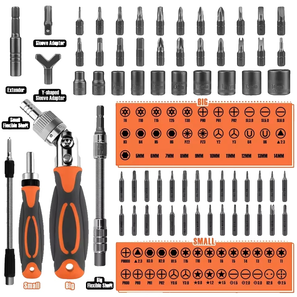 Ratschen-schraubendreher Set, 68 In 1, Ergonomischer Griff, 68 In 1