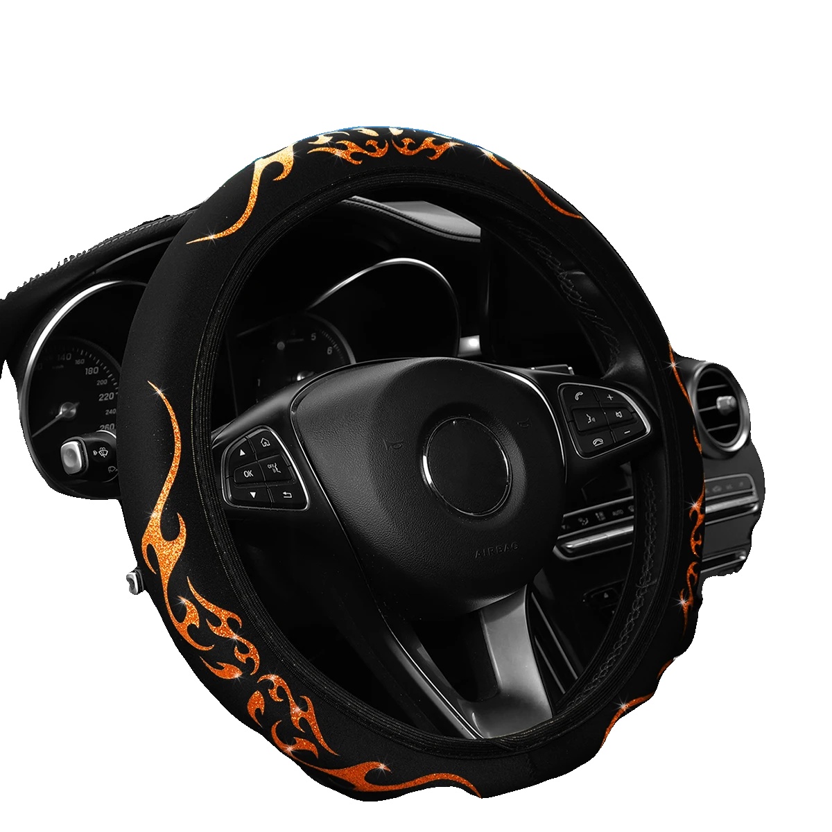 Lenkradbezug, Dynamischer Stoff, Universelle Passform, Orange