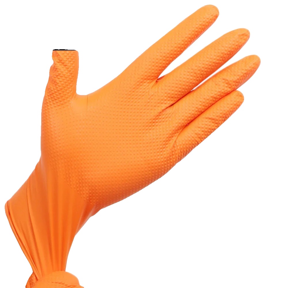Einweg-nitrilhandschuhe, Strukturierte Grifffläche, Robuster Schutz, M, Orange- 30stück-a