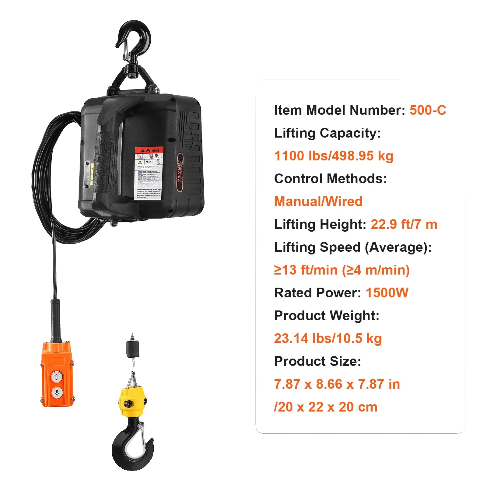 Elektrische Winde, 500 Kg Tragfähigkeit, Kabellose Fernbedienung, 500-c