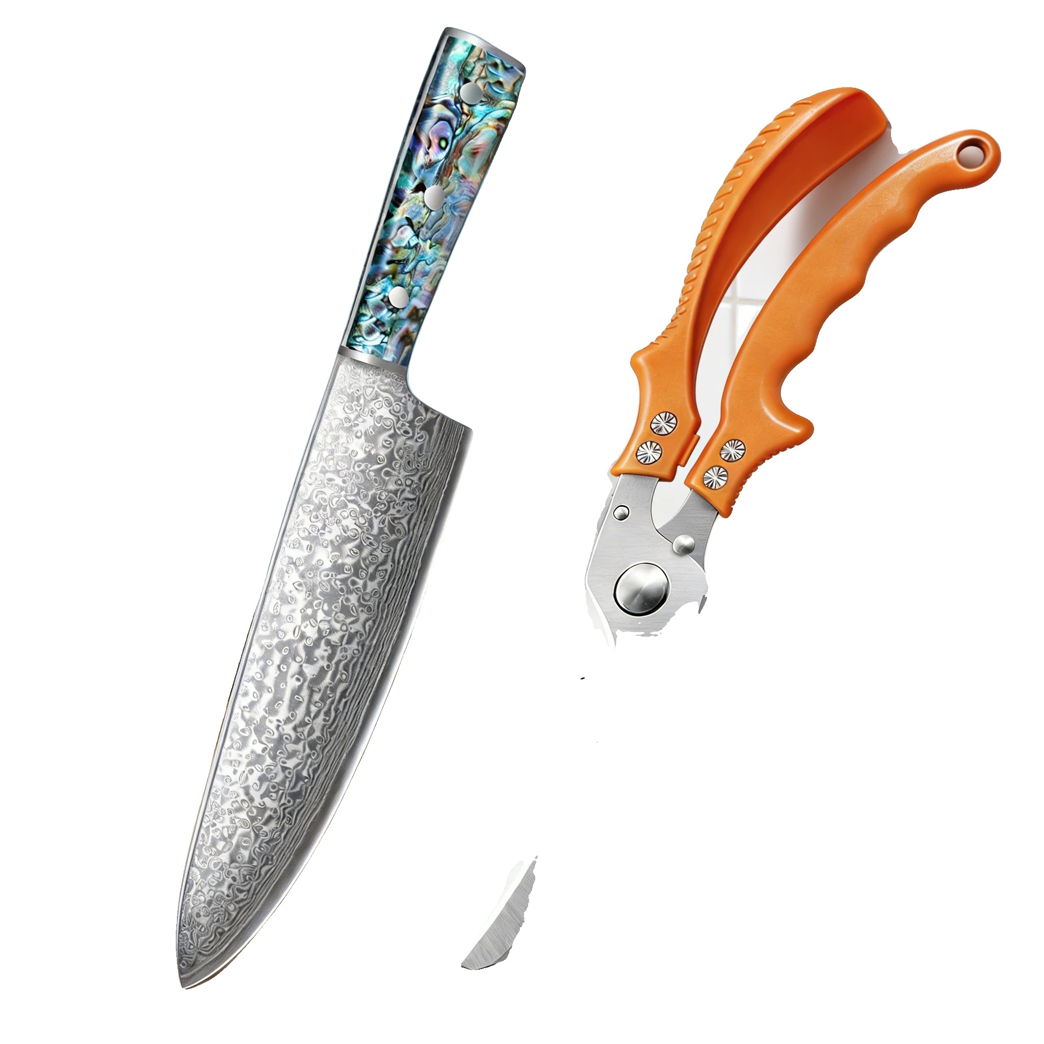 Kochmesser Set, Damaststahl, Multifunktionsschere, Do8-bk01 Jd-01, 12,99 Zoll